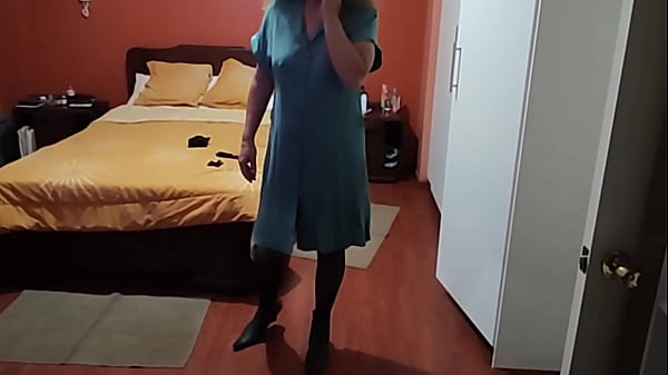 My stepson records me getting dressed for work, and I make his cock really hard.